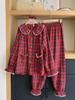 Korean Spring & Autumn Plaid Lace Peter Pan Collar Pajamas - Loose Couple Long Sleeve Homewear Set