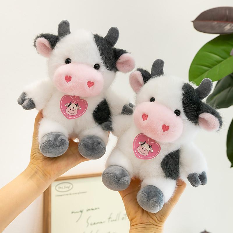 Plush Cow Childrens Doll With Pendant Design And Sitting Pose For Holiday Gift