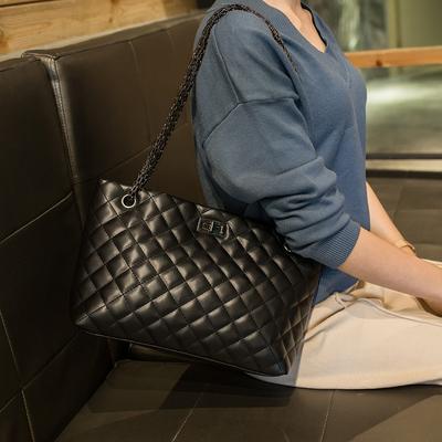 Sacs fourre-tout de luxe pour femmes Sac à bandoulière à chaîne rhombique noir à la mode Sac à bandoulière élégant pour dames Sac à main en cuir de grande capacité