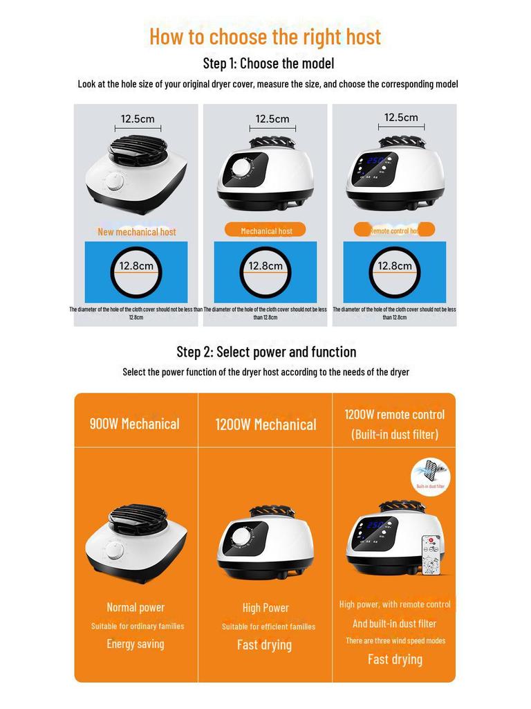 900W/1200W Clothes Dryer with Remote Control and Warm Air Accessories