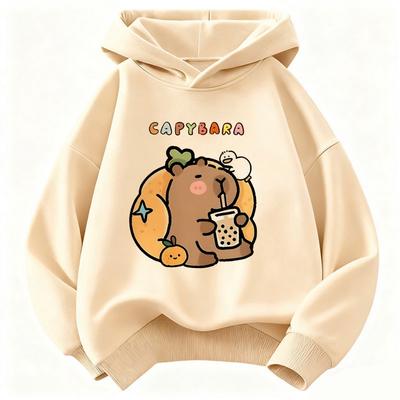Kapibara Pijąca Sok Dziecięca Bluza z Kapturem Urocza Harajuku Hoody dla Chłopców Dziewczynek Casual