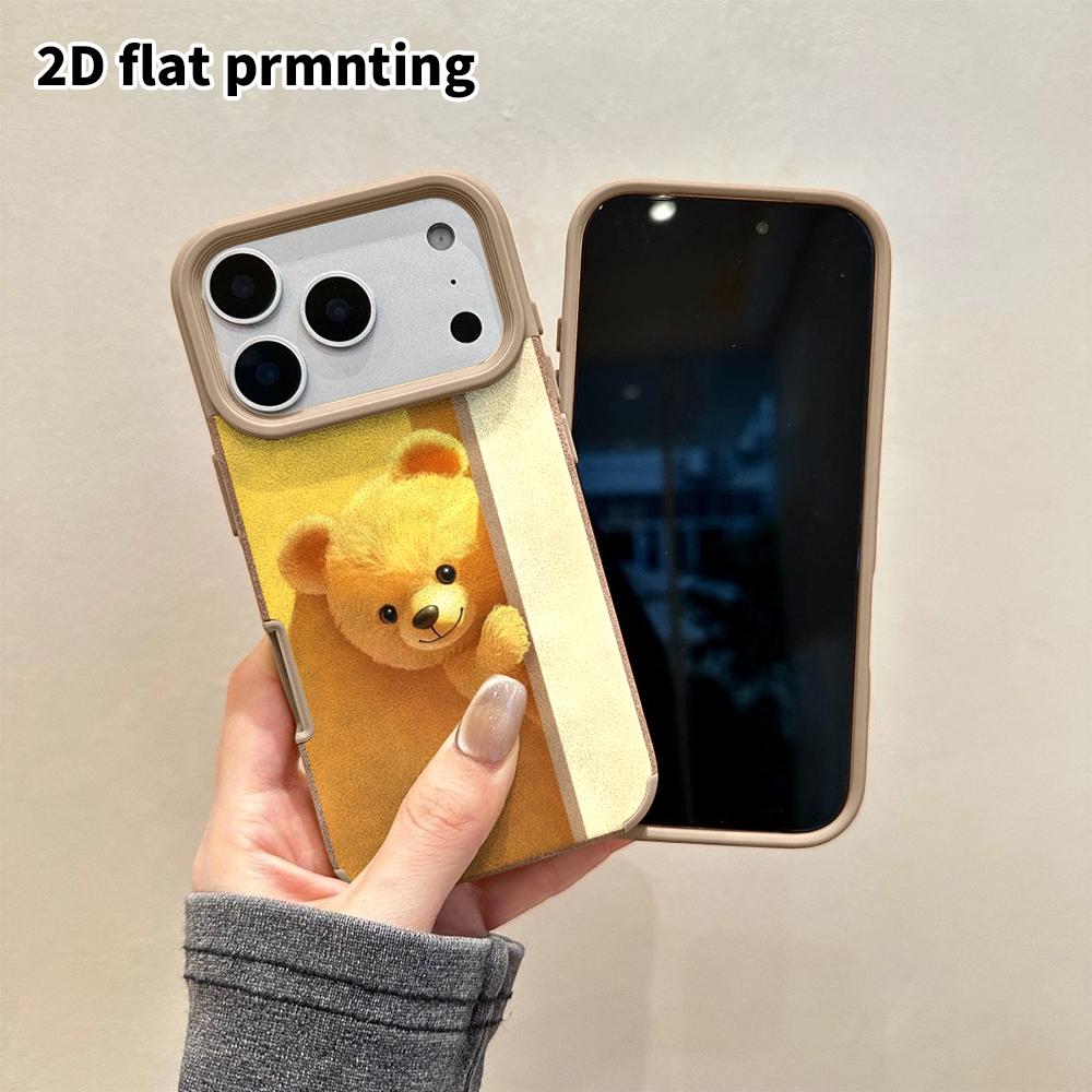 Phone Case: 2D Flat Lambskin Cases Suitable for iPhone 18, 17, 16, 15, 14, 13 Pro, Yellow Bear, Christmas and Halloween Gifts