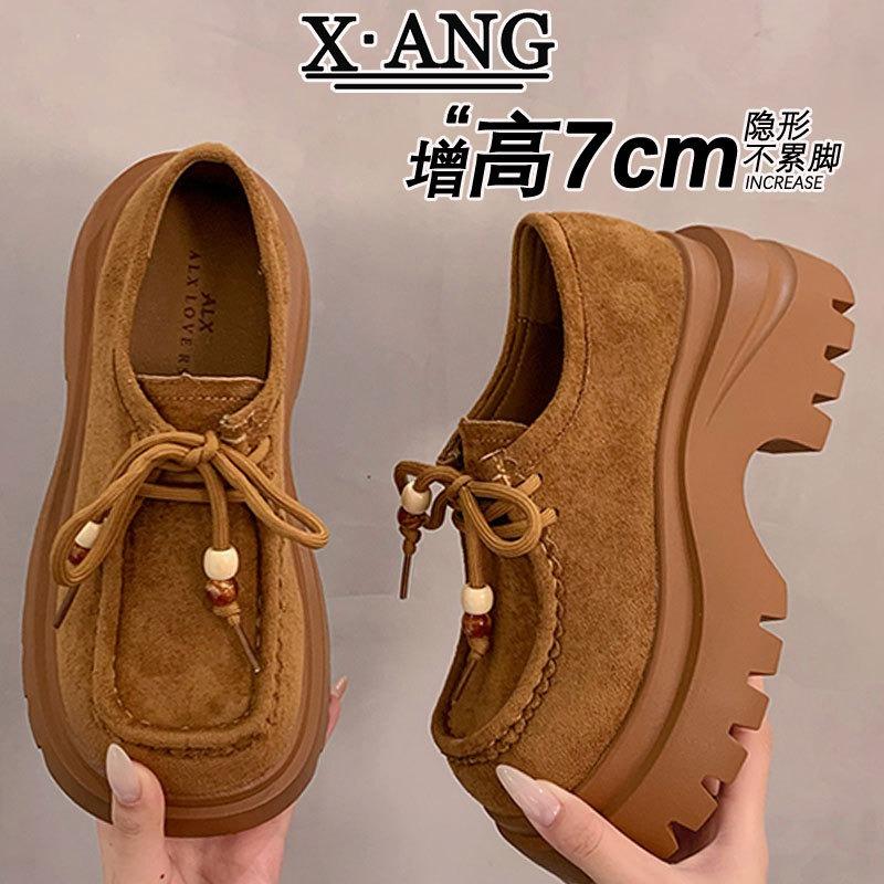 cm thick sole height increase small women's shoes genuine leather children's autumn new muffin shoes single shoes