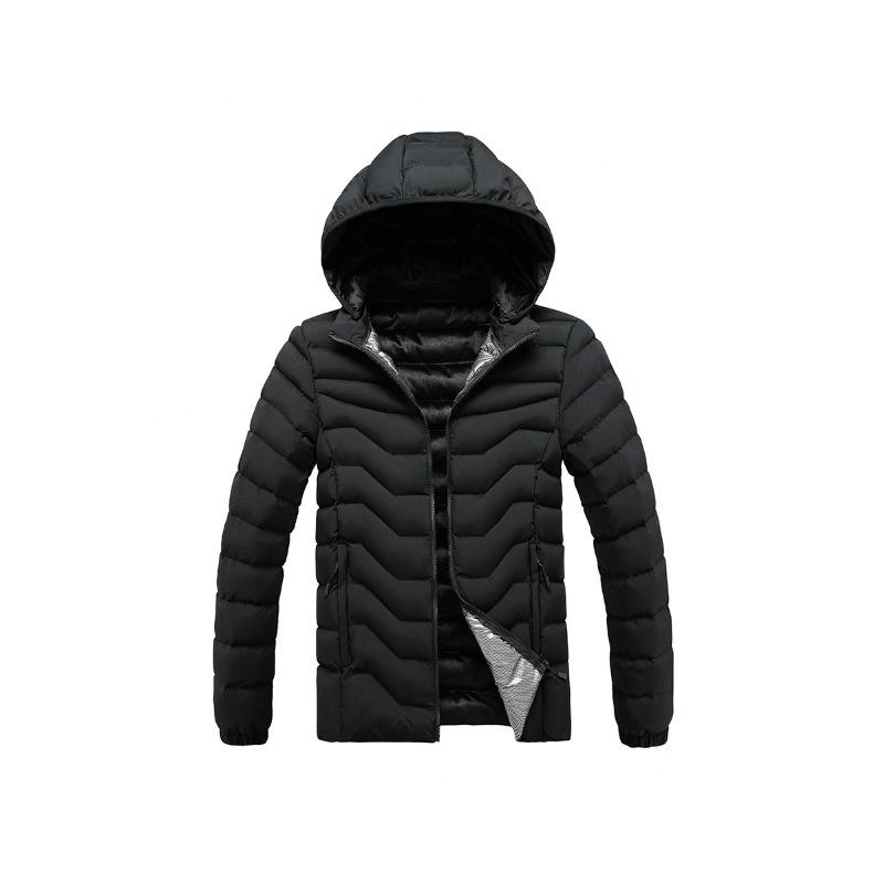 Cotton-padded Men's Winter Solid Color Graphene Removable Cap Fleece Thickened Hooded Jacket Men's