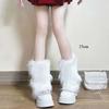 Bowknot Plush Leg Warmers - Autumn/winter Faux Fur White Mid-calf Socks