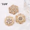 Shirts Jewelry Retro Rhinstone Flower Brooch for Women, Golden Plated Alloy Floral Luxury Coat Lapel Pin, Clothing Accessories Wedding Party