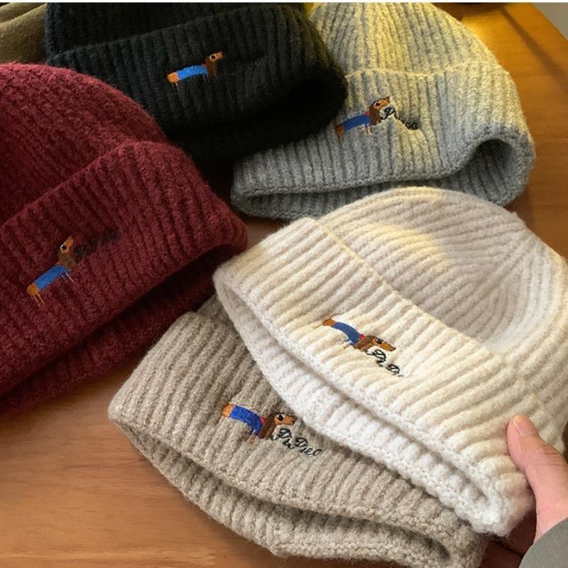 Cute Sausage Puppy Knitted Hat Children Autumn and Winter Thickened Warm Ear Protection Head Pullover Hat Shows Small Face