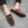 Fashion Luxury Brand Half Shoes 38-48 Men Suede Leather Brown Blue Flat Mules Black Casual Shoes Mens Fashion Mocassin Homme Chaussure
