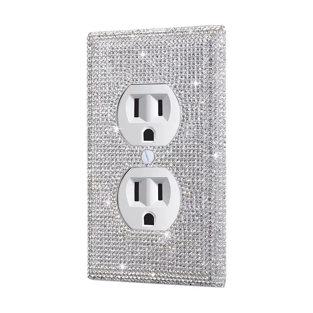 US Standard Creative Home Decoration Crystal Switch Panel Sticker Rhinestones Socket Frame Bling Plug Outlet Wall Plate Cover