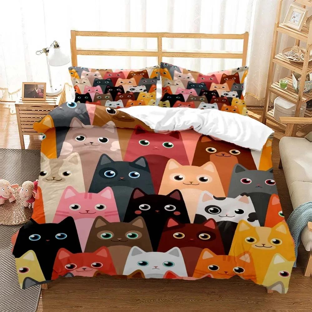 Cute Cat Comfortable Duvet Quilt Cover Pillowcase Bedding Set Children Bedroom Decoration Home Textile