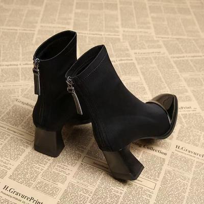 Botines de Moda para Mujer Gamuza Tacones Altos Zapatos de Moda Botas de Motocicleta Gruesas Tendencia Invierno Nuevos Zapatos de Tacón Botín Corto 35-40