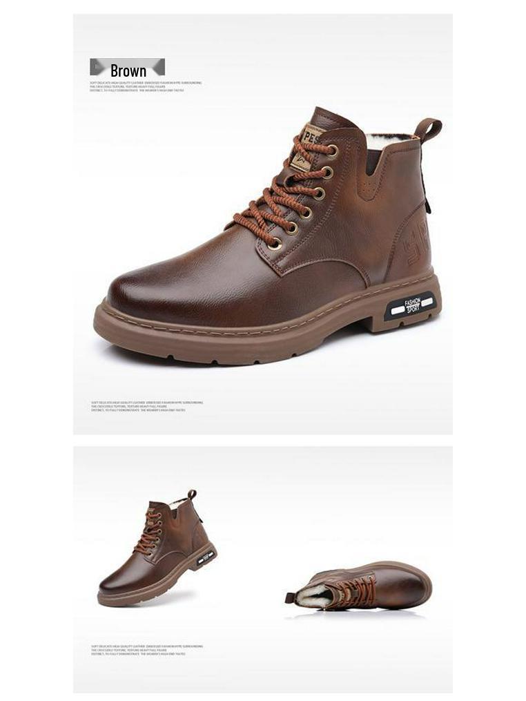 Men's Retro Leather Ankle Boots - Autumn/Winter British Style, High Top Lace-up.