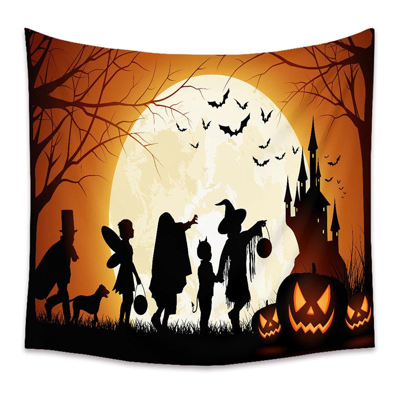 

American Halloween Printed Tapestry Horrible Cartoon Pattern Hanging Cloth for Living Room Pumpkin Bat Wall Carpet Decoration 74x94cm(29x37in)