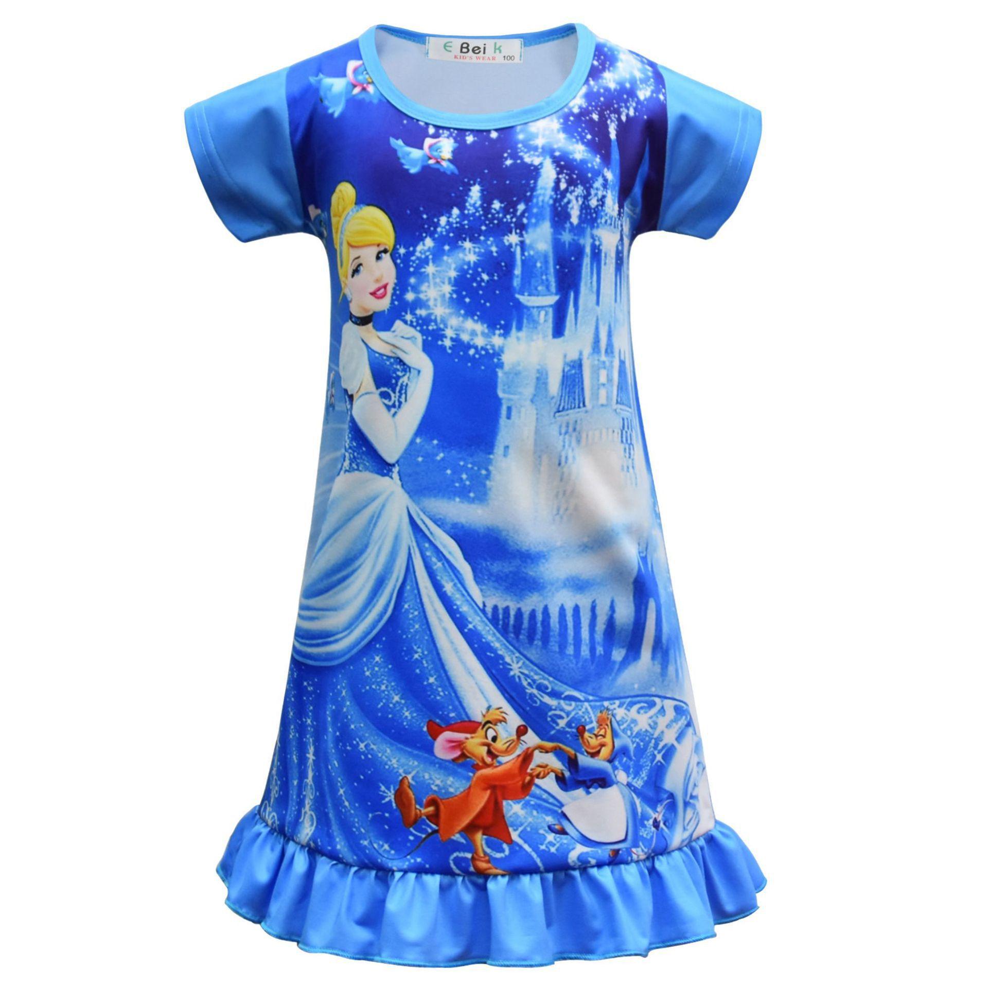 Girls Dress Cartoon Digital Printing Ice Silk Short Sleeve Pajamas Pajamas Homewear Skirt 3172 100