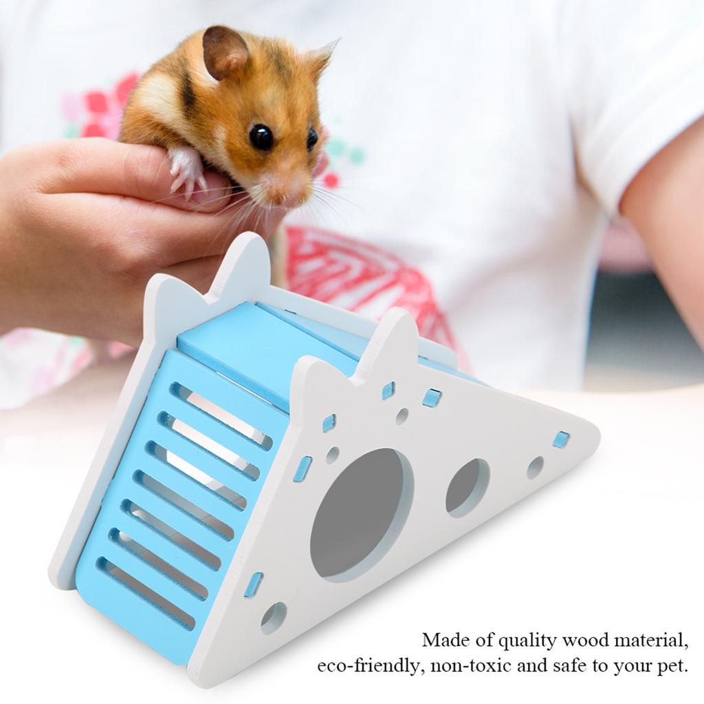 Wooden Hamster House Rest Nest Assembly Climbing Stairs Small Pet Exercise Playing Toy(Blue)