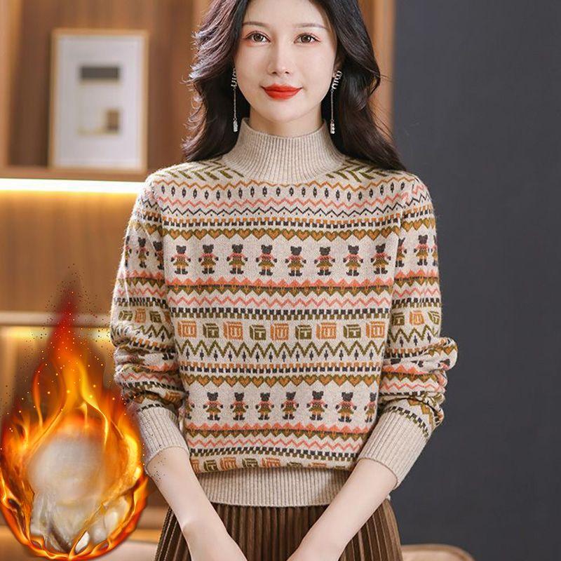 Pulover cu gât înalt model, Pulover casual cu mâneci lungi pentru toamnă și iarnă, Îmbrăcăminte pentru femei