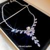 Exquisite Zircon Heart & Wheat Ear Pendant Necklace for Women