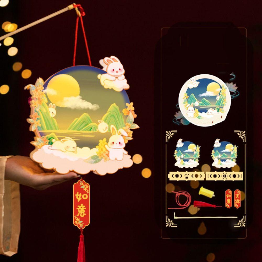 Luminous Mid-Autumn Festival Lantern Cartoon Lantern DIY Material Package Rabbit Lanterns  Kids
