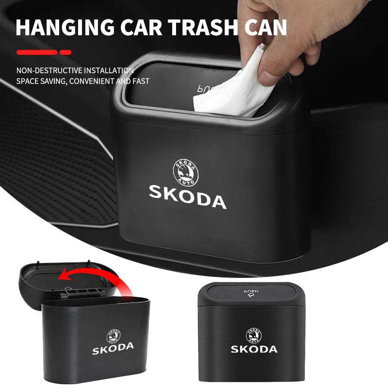 Pattumiera Portatile per Auto con Logo Auto Scatola Porta Oggetti Vari Per Skoda Octavia Rapid Kodiaq Karoq Fabia Kamiq Superb Derivative Vision knzh54