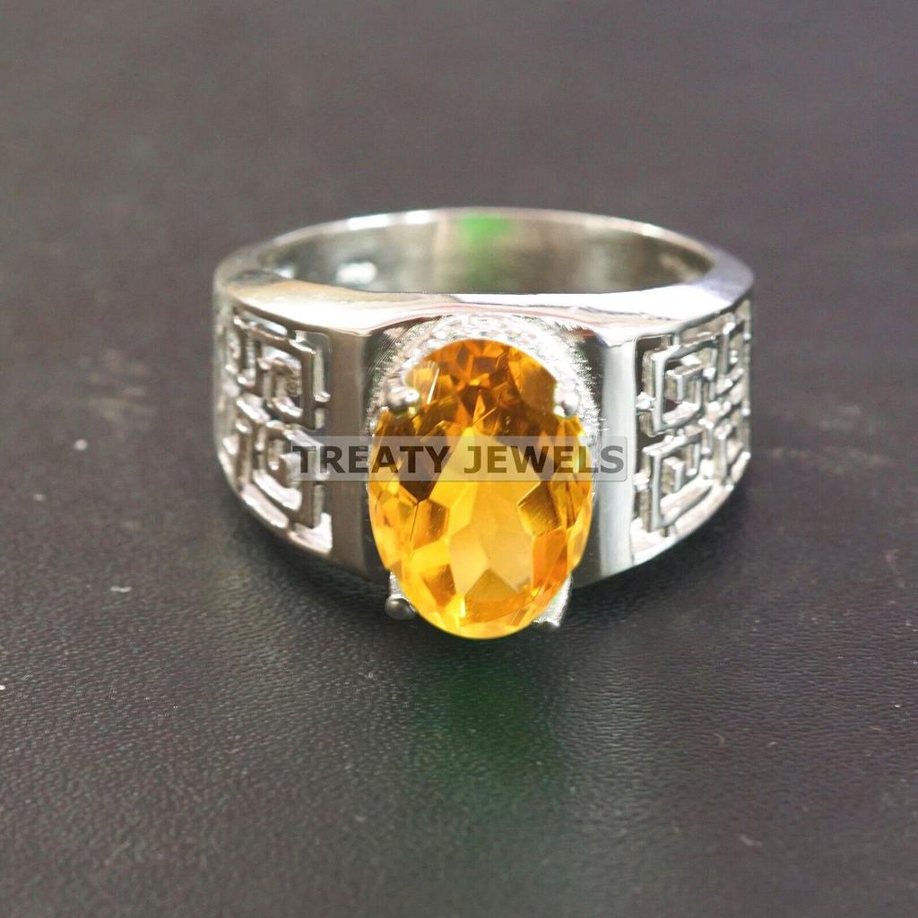 Citrine Oval Cut Gemstone With 925 Sterling Silver Ring For Men's #A952 JL375669223809