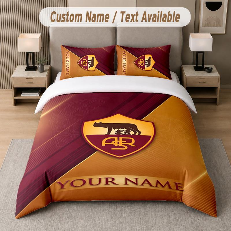 Set Biancheria da Letto Design AS Roma Testo Personalizzato 1 Copripiumino & 2 Federe