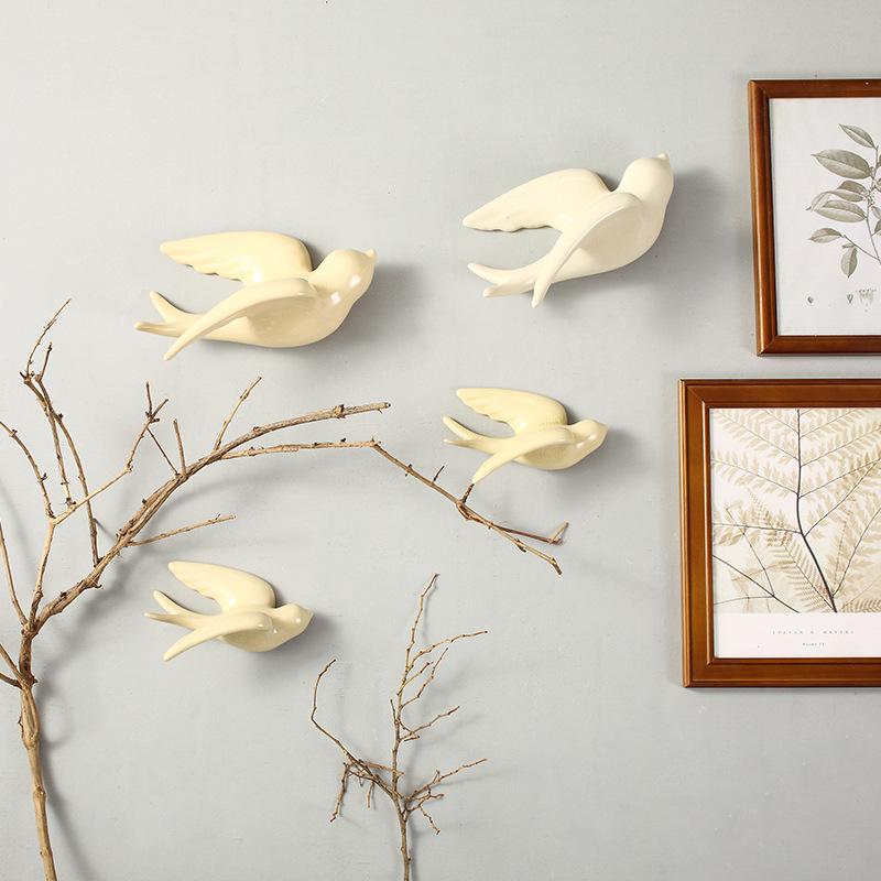 Keramikwandwandmontierte Vogel-Simulationstier-Ornamente Fliegender Vogel Hintergrundwandbehang Raumdekoration Zubehör