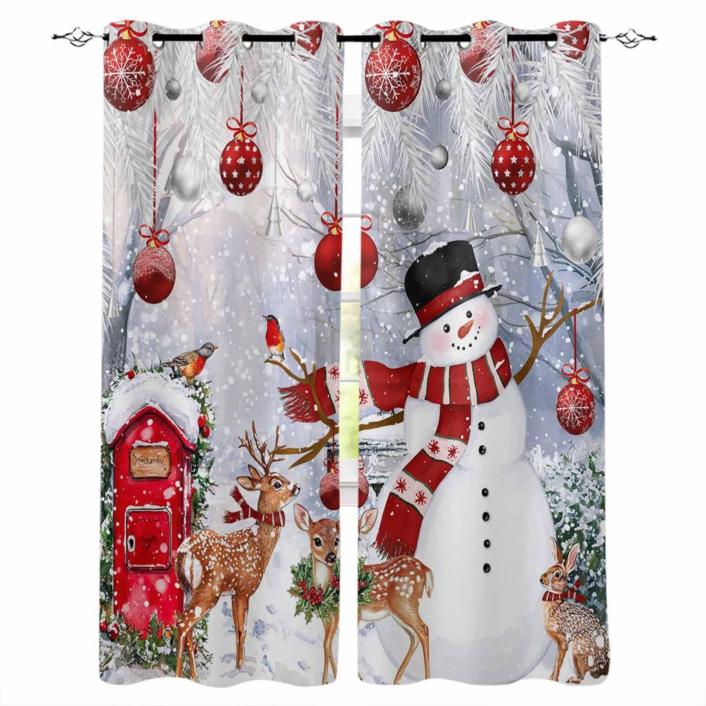 Christmas Snowman Cedar Leaves Deer Rabbit Animal Blackout Curtains For Living Room Bedroom Window Treatment Blinds Drapes