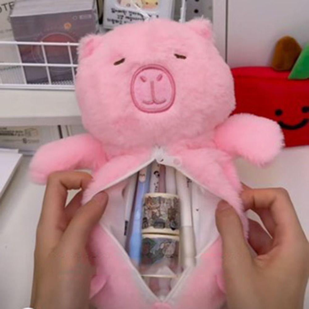 Pink Capybara Plush Pen Bag Large Capacity Capibara Plush Pencil Pouch Student