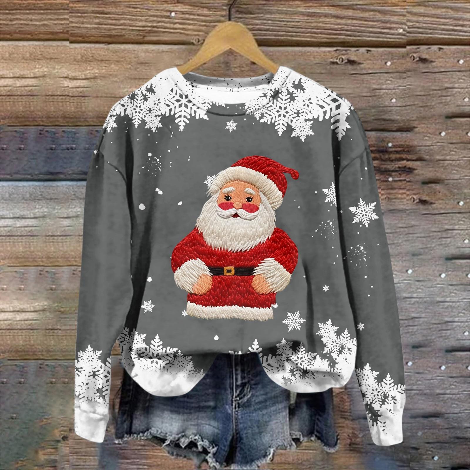 

Женская модная рождественская принтованная толстовка с длинным рукавом и круглым вырезом M серый