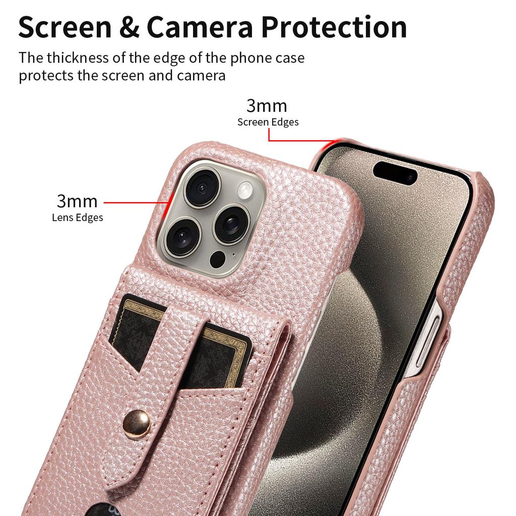 Faux Leather Phone Case for IPhone16 15 14 13 12 11 Pro Max Mini XS 7 8 With Cosmetic Mirror, Lanyard, Card Slot, Stand Function