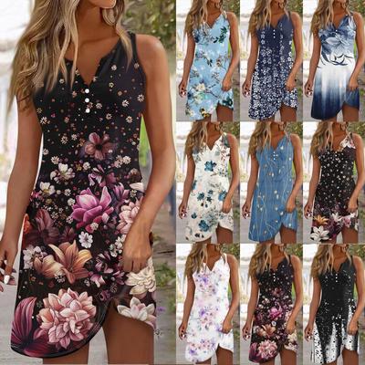 Women's Casual Dress Floral Button Print V Neck  Active Fashion Outdoor Street Sleeveless Loose Fit Summer