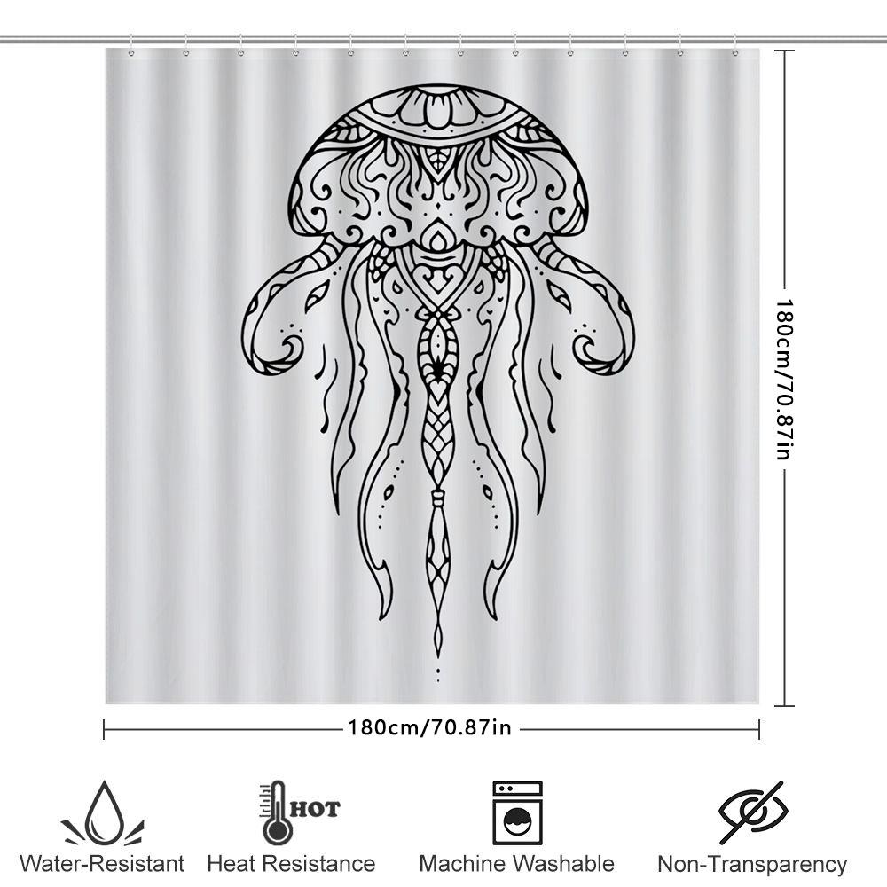 Black And White Jellyfish Shower Curtain Unique Printed Home Decor For Bathroom Size 180X240Cm