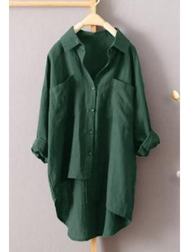 

Женская однотонная рубашка с длинным рукавом в осеннем стиле с двойными карманами XL зелёный
