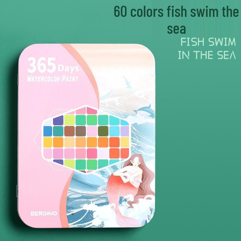 48 Tin Box Solid Watercolors & Brushes Kit - 60 Unique Colors for Beginners