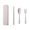 Tableware Student Outdoor Picnic School Minimalist Style Set Nordic Color Wheat Straw Fork Chopsticks Spoon Three in One Set