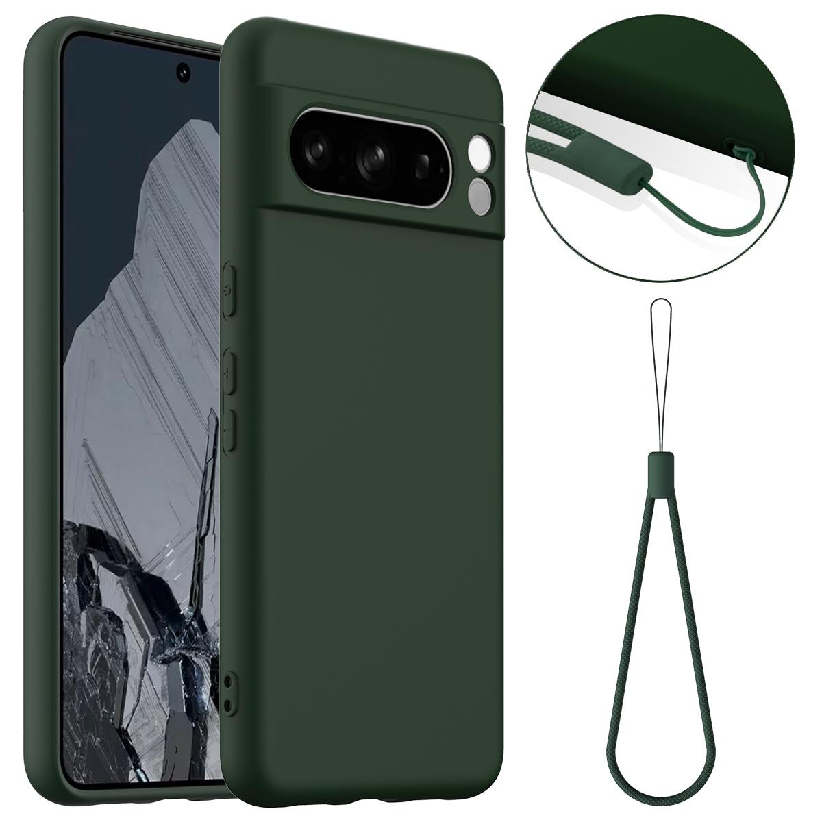 

For Google Pixel 8 Pro Case Compatible with MagSafe Liquid Silicone Phone Cover with Lanyard Dark Green