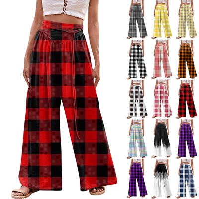 Damenmode, lässig, locker, weites Bein, bedruckt, Bindegurthose mit Taschen