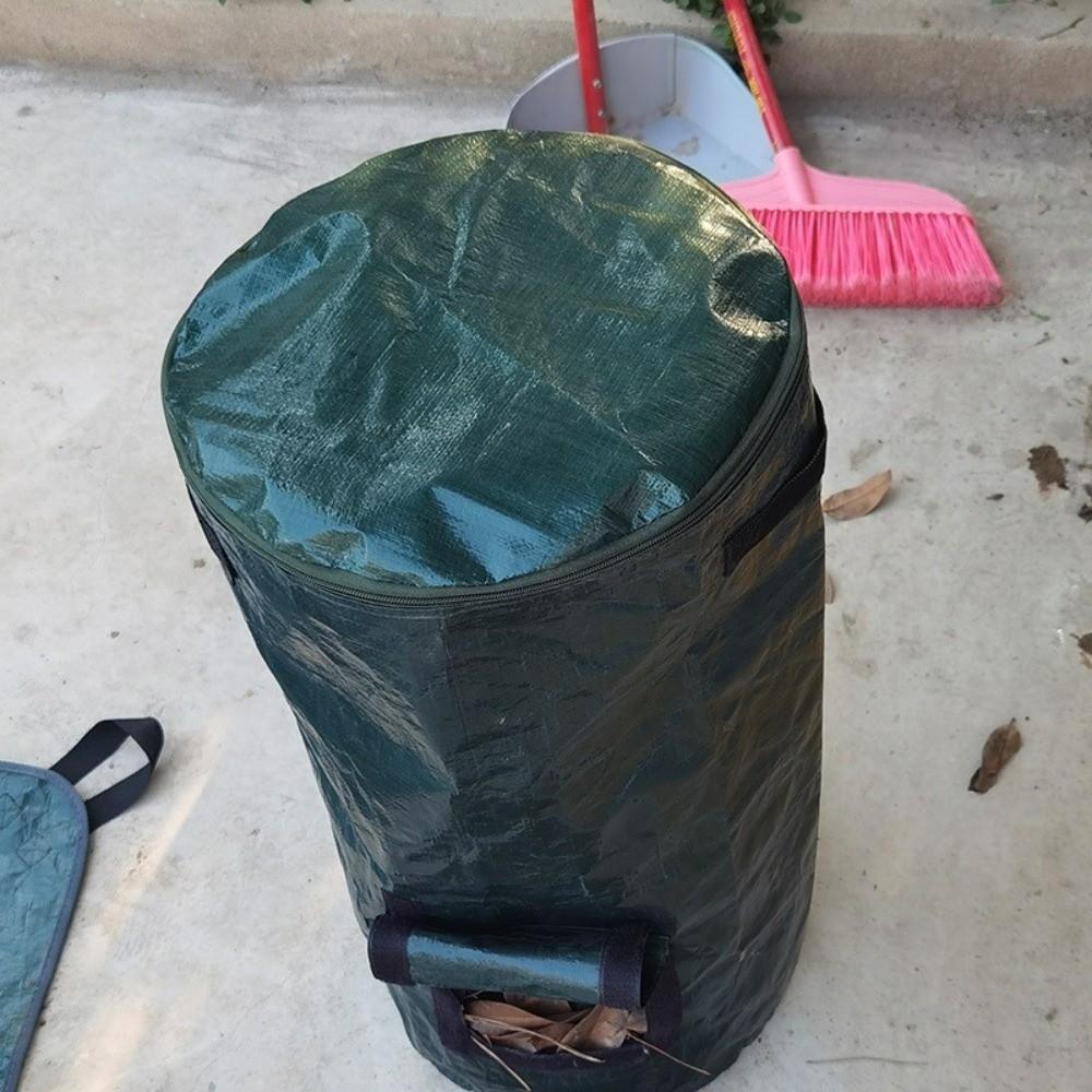Wear Resist Compost Bin Bag Zippered Lid Sealed Leaf Lawn Bags with Handles Collapsible Gardening Container Lawn Pool