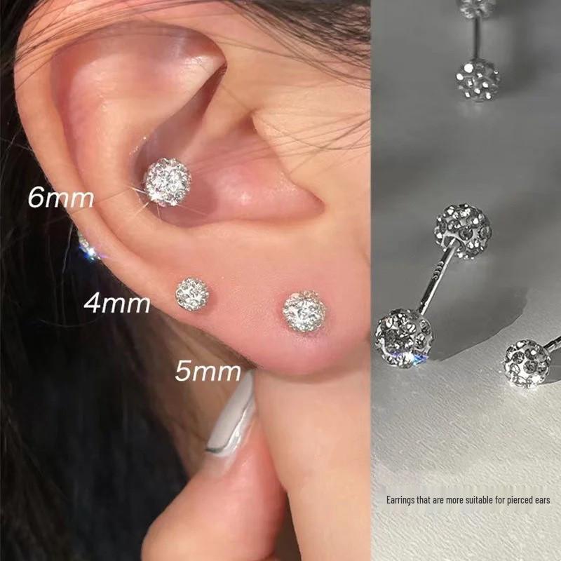 Copper Zircon Stud Earrings for Women – Suitable for Earlobe and Cartilage Piercing, High-End Niche Design, Diamond Accents