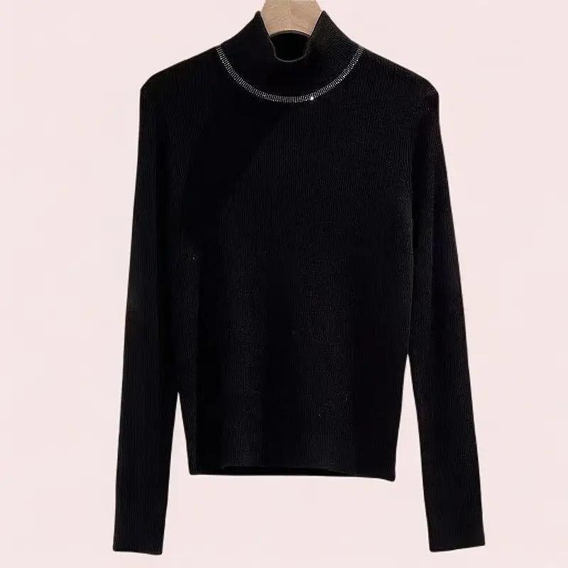 Korean Version of Commuting Simple Base Knit Sweater Top High-neck Ironing Sweater for Women with Slim Fit and Fashionable