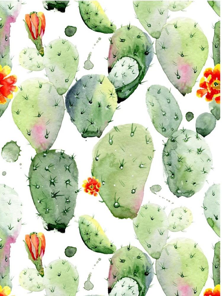 

1pc Watercolor Cactus & Green White Floral Peel And Stick Removable Wallpaper Self-Adhesive for Bedroom Home Decor 2mx45cm(78.7x17.7in)