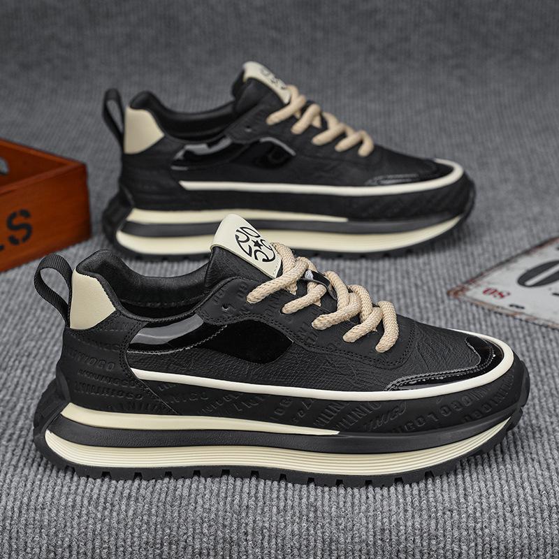 Color matching dad shoes autumn and winter new comfortable leather surface heightening retro casual