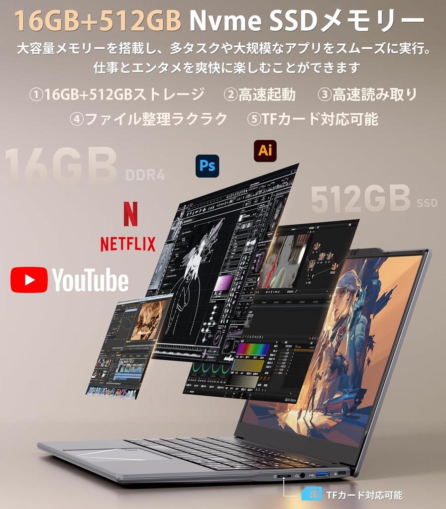 Lightweight and Slim Laptop with Office 2024 and Windows 11 AMD Ryzen 5 3500u 16GB LPDDR4 Memory 512GB NVMe 1920x1080 IPS Mini Bluetooth and Two USB