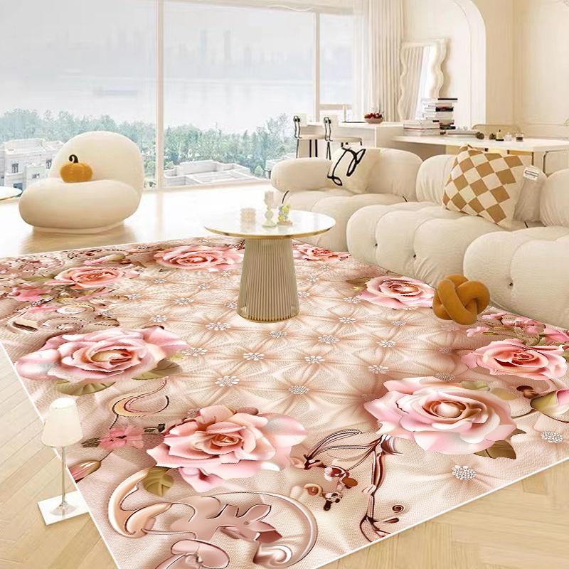 European Luxury Floral Carpet Living Room Large Area Rug Non-slip Coffee Table Mat Washable Bedroom Decoration Rug Customizable