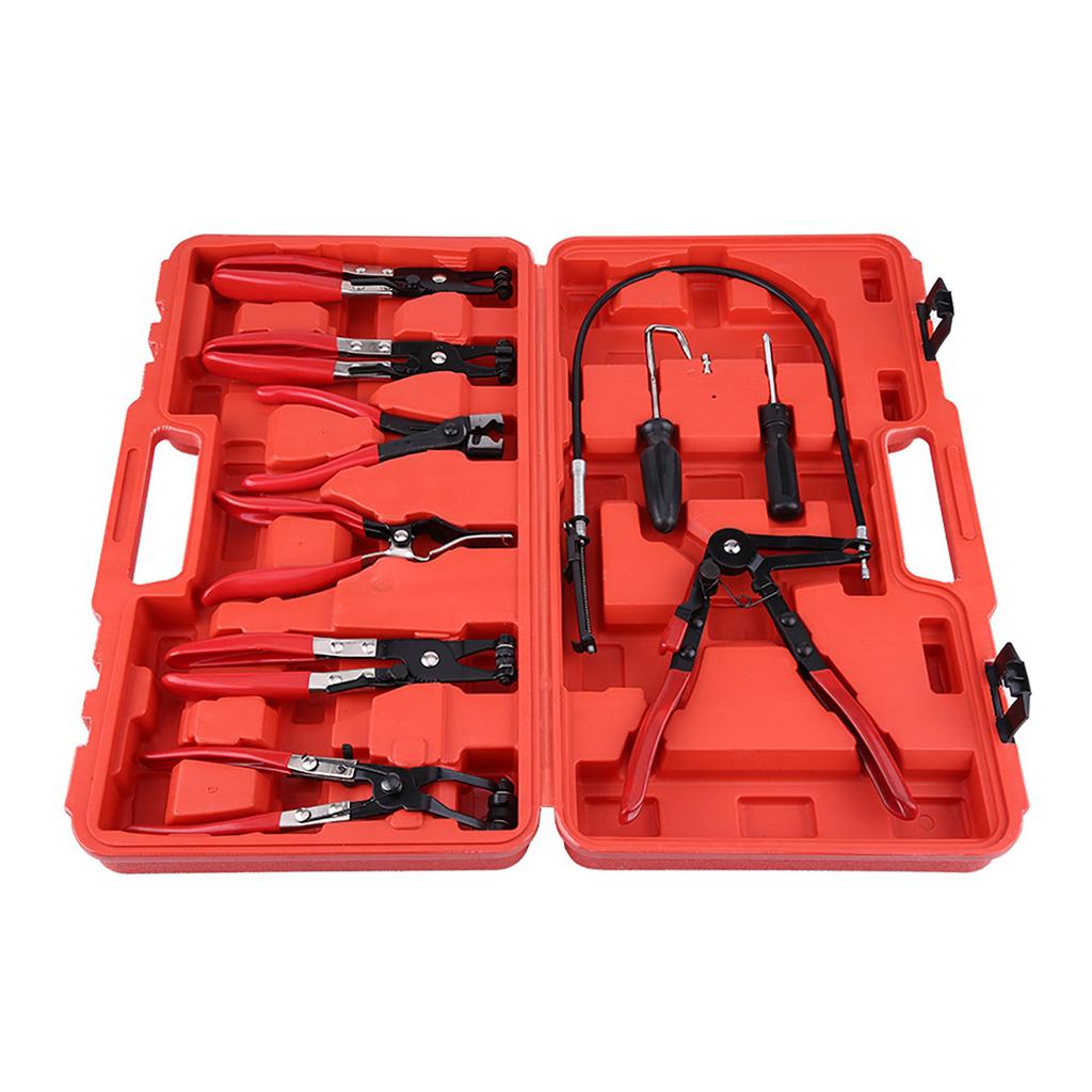 9pcs Flexible Hose Clamp Clip Plier Set Safe Durable Clamp with Swivel Jaw Flat Angled Band for Automotive Repair Tools