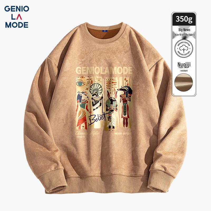 

GENIOLAMODE Men s Suede Velvet Loose Round Neck Sweatshirt 3XL