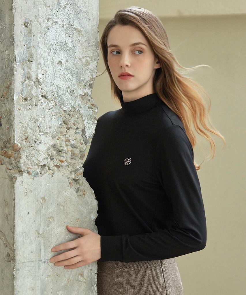 APPLE+RIND Warm Brushed Half-Neck T-Shirt_Black