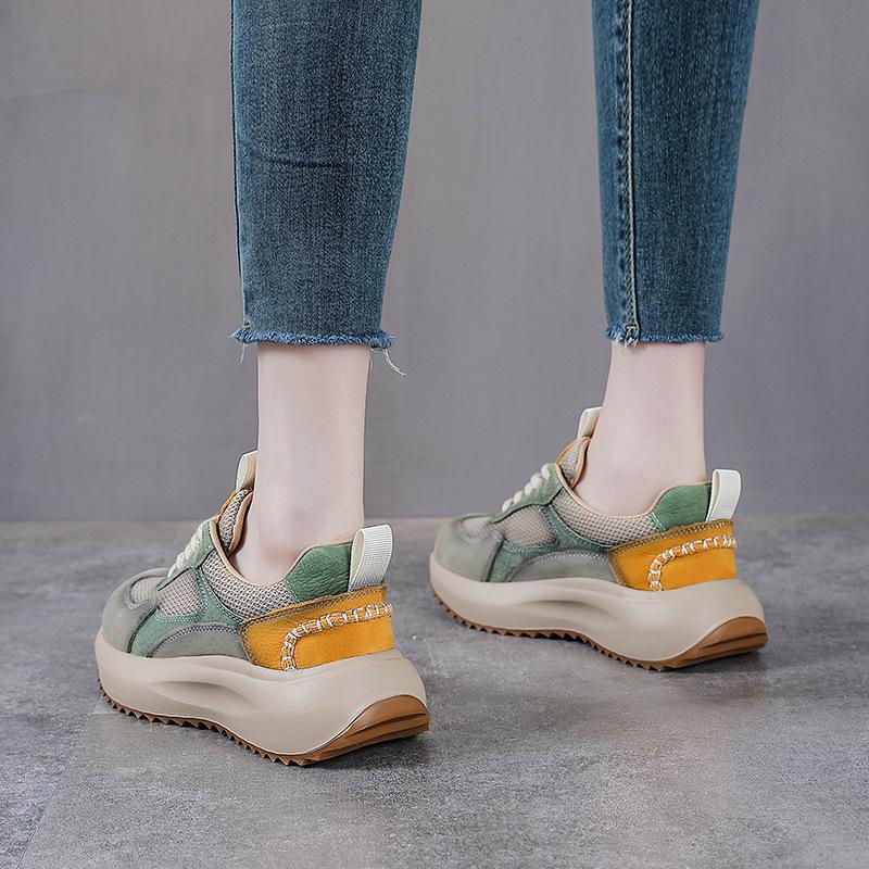 Genuine Leather Women Shoes 4cm Air Mesh Soft Soled Loafer Ethnic Moccasins Rubber Native Flats Shoes Women Flat Walking Shoes