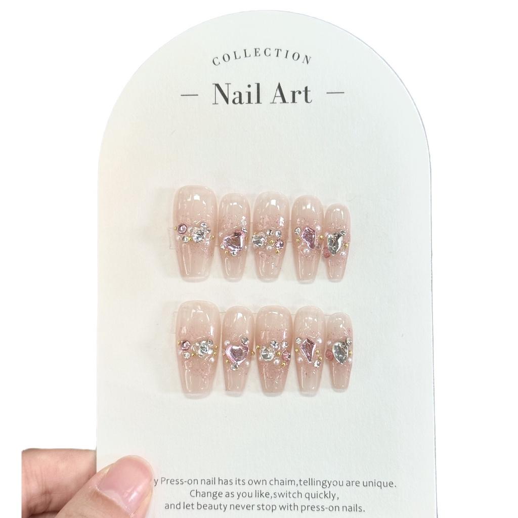 Exquisite Bridal Nail Tip With Galaxy Diamond Radiant Translucent Stylish Detachable