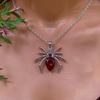 Personality Gothic Dark Imitation Spider Red Crystal Pendant Necklace for Men Women Halloween Party Collar Chain Jewelry Gifts